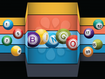 Bingo Balls And Bingo Balls Stating the Word Bingo Over Abstract Striped and Black Background