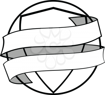 Hand Drawn Style Circular Border With Inner Shield Wrapped In a Blank White Banner