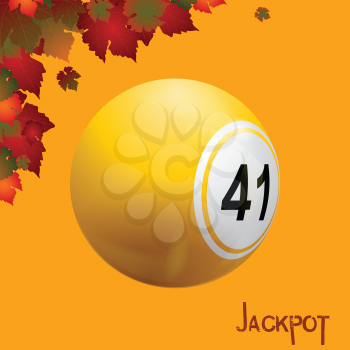Bingo Lottery Yellow Ball Over Autumn Teamed Background With Leafs and Decorative Jackpot Text