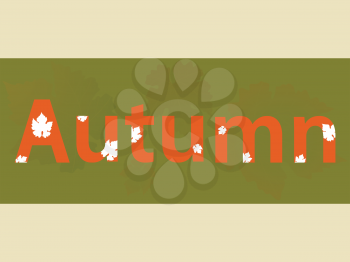 Decorative Autumn Text Over Olive Green Panel With Leafs On Landscape Background
