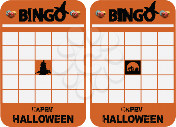 Halloween Themed Blank Orange Bingo Cards With Decorated Bingo And Halloween Text balls Witch and Graveyard 