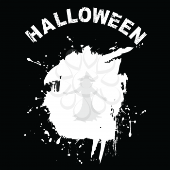 Halloween Copy Space Black Background With Grunge White Stain For Text Witch Silhouette And Decorative Text