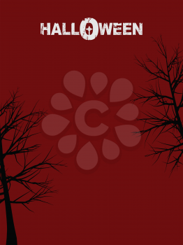 Halloween Red Poster Background Copy Space With Creepy Trees Silhouette and Decorative White Grunge Text With Celtic Cross