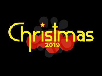 Black Christmas Background With Red Silhouette Of Christmas Baubles And Original Decorative Text 2019 With Star