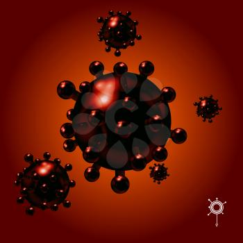 3D Illustration Of Red Coronavirus Covid-19 Molecules With Light Reflections And White Icon Over Red Background