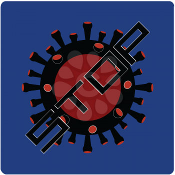 Stop Virus Black And Red Logo With Text Over Blue Background With Rounded Corners
