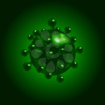 3D Illustration Of Covid19 Coronavirus Molecule Over Dark Green Background