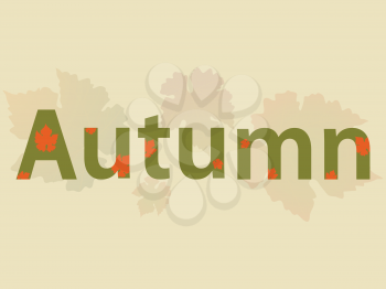 Decorative Autumn Text In Green With Orange Leaves Over Shaded Falling Leaves Background