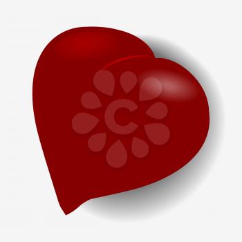 3D Illustration Of Red Love Heart With Lights And Shadow Over White Background