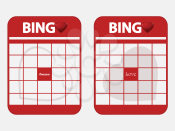Blank Copy Space Red Love Bingo Cards With Decorative Heart Over White Background