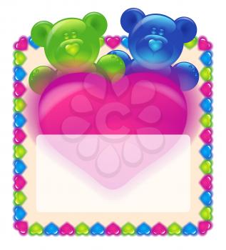 Royalty Free Clipart Image of a Card With Bears and Hearts