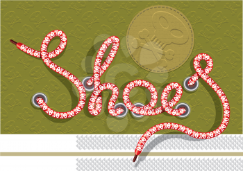 Royalty Free Clipart Image of the Word Shoes Written in Laces on a Sneaker