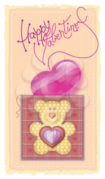 Royalty Free Clipart Image of a Valentines Greeting With a Bear and Heart
