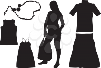 Royalty Free Clipart Image of a Woman and Clothes