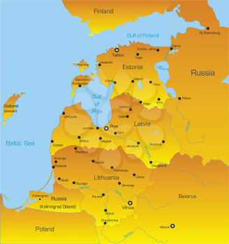 Royalty Free Clipart Image of a Map of the Baltic Region Countries