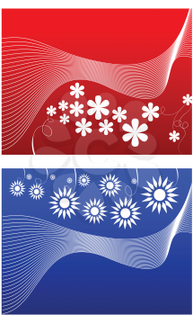 Royalty Free Clipart Image of Red and Blue Flower Backgrounds