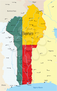 Royalty Free Clipart Image of a Map of Benin Coloured Like the Flag