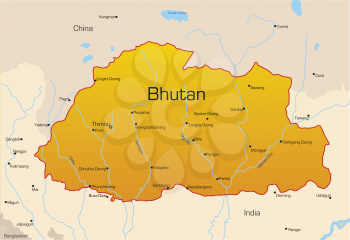 Royalty Free Clipart Image of a Map of Bhutan