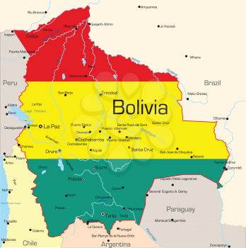Royalty Free Clipart Image of a Map of Bolivia With the Flag on It