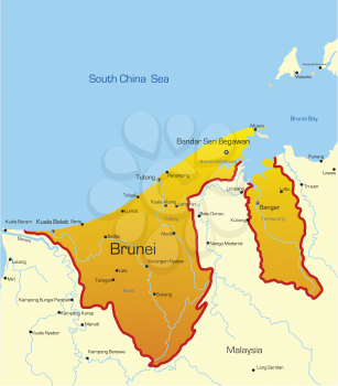 Royalty Free Clipart Image of a Map of Brunei