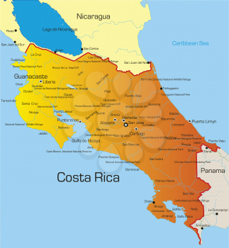 Royalty Free Clipart Image of a Map of Costa Rica