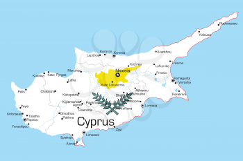 Royalty Free Clipart Image of a Map of Cyprus Painted Like Its Flag