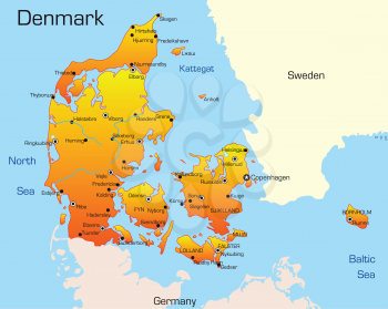 Royalty Free Clipart Image of a Map of Denmark
