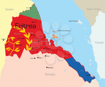 Royalty Free Clipart Image of a Map of Eritrea With the Flag Colouring