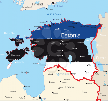 Royalty Free Clipart Image of a Map of Estonia With the Flag Painted on It