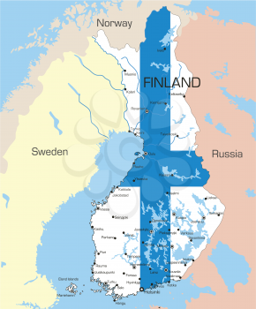 Royalty Free Clipart Image of a Map of Finland With the Flag Painted on It