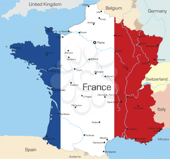Royalty Free Clipart Image of a Map of France Painted Like the Flag