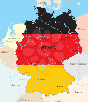 Royalty Free Clipart Image of a Map of Germany With the Flag Painted On It