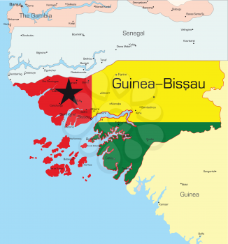 Royalty Free Clipart Image of a Map of Guinea-Bissau Coloured Like the Flag