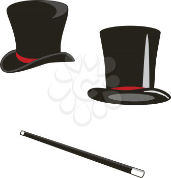 Royalty Free Clipart Image of Top Hats and a Wand