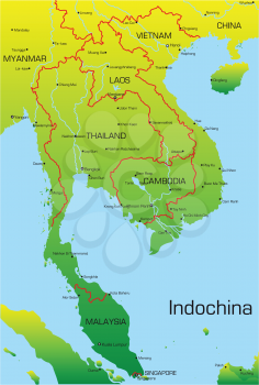 Royalty Free Clipart Image of a Map of Indochina