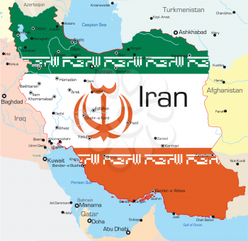 Royalty Free Clipart Image of a Map of Iran Painted With the Flag