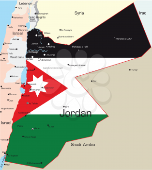 Royalty Free Clipart Image of a Map of Jordan Painted Like the Flag