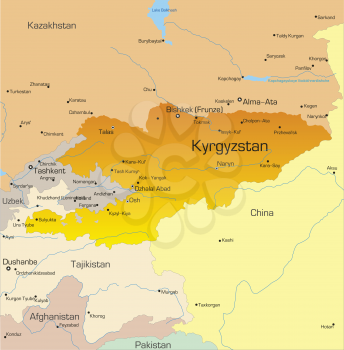 Royalty Free Clipart Image of a Map of Kyrgyzstan
