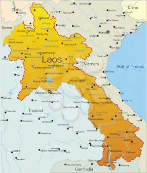 Royalty Free Clipart Image of a Map of Laos