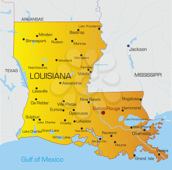 Royalty Free Clipart Image of a Map of the State of Louisiana
