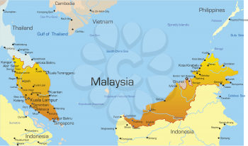 Royalty Free Clipart Image of a Map of Malaysia