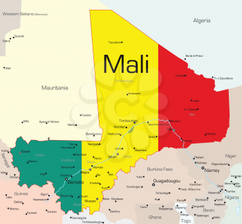 Royalty Free Clipart Image of a Map of Mali With the Flag Painted On