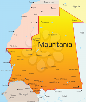 Royalty Free Clipart Image of a Map of Mauritania
