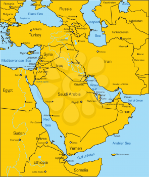 Royalty Free Clipart Image of a Map of the Middle East