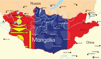 Royalty Free Clipart Image of a Map of Mongolia Coloured Like the Flag