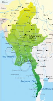 Royalty Free Clipart Image of a Map of Myanmar