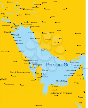 Royalty Free Clipart Image of a Map of the Persian Gulf Countries