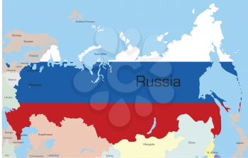 Royalty Free Clipart Image of a Map of Russia With the Flag Painted on It