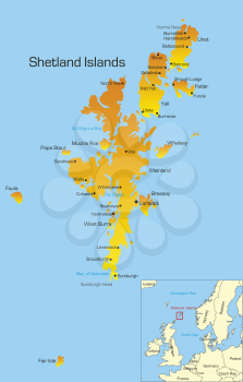 Royalty Free Clipart Image of a Map of the Shetland Islands