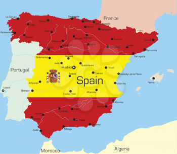 Royalty Free Clipart Image of a Map of Spain With the Flag on It